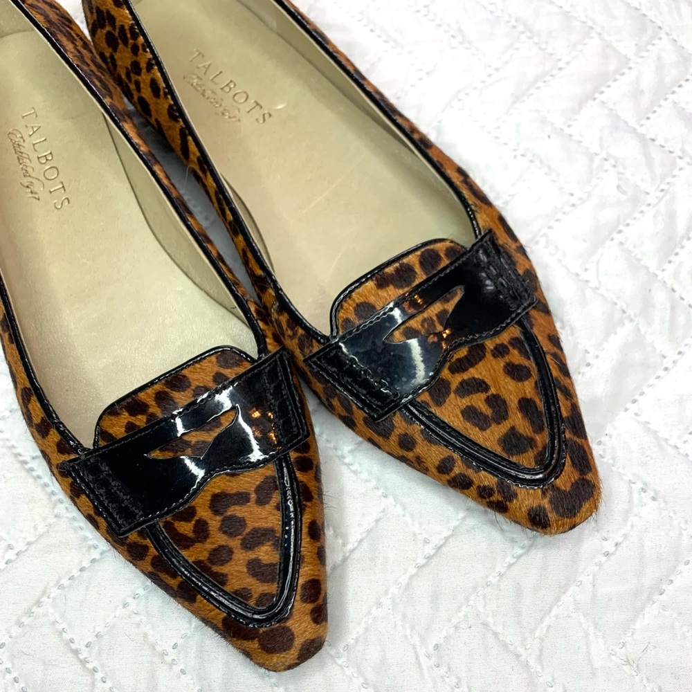 Talbots leopard print calf hair pointy toe flats, 7.5 - Picture 2 of 8